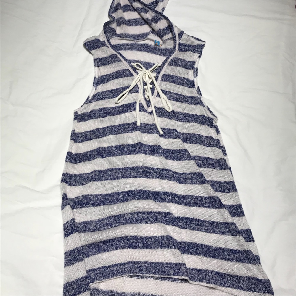 Blue white striped Beach dress with hoodie
